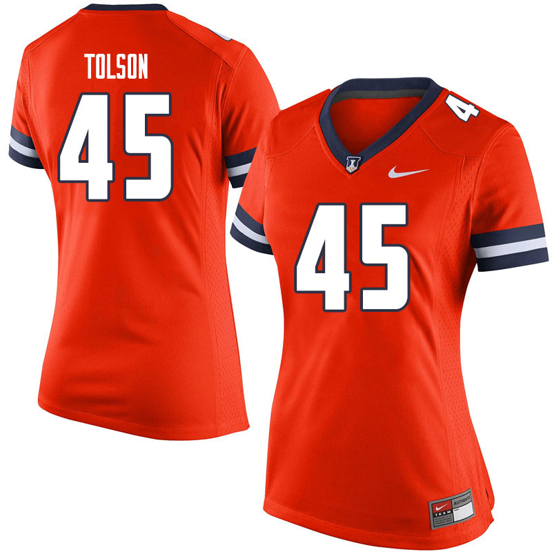 Women #45 Khalan Tolson Illinois Fighting Illini College Football Jerseys Sale-Orange